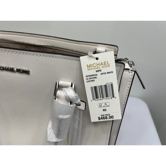 NEW MICHAEL KORS HOPE Handbag Women Large Satchel Purse 35T0SWXS3L OPTIC WHITE - Picture 5 of 16